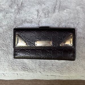 GUCCI Guccissima GG Logo Brown Leather Embossed with Gold Hardware Long Wallet
